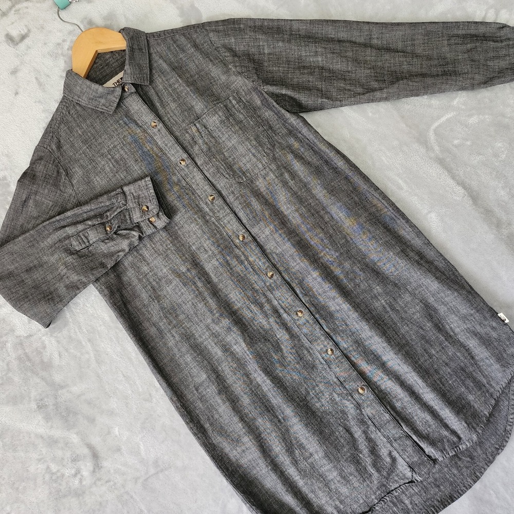 The North Face Dress Womens Size Small Gray Cotton Pocket Rounded Hem Shirtdress